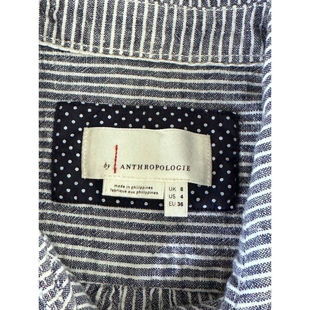 Anthropologie Women's Blue & White Railroad Stripe Collared Romper Size 4 - Picture 9 of 12
